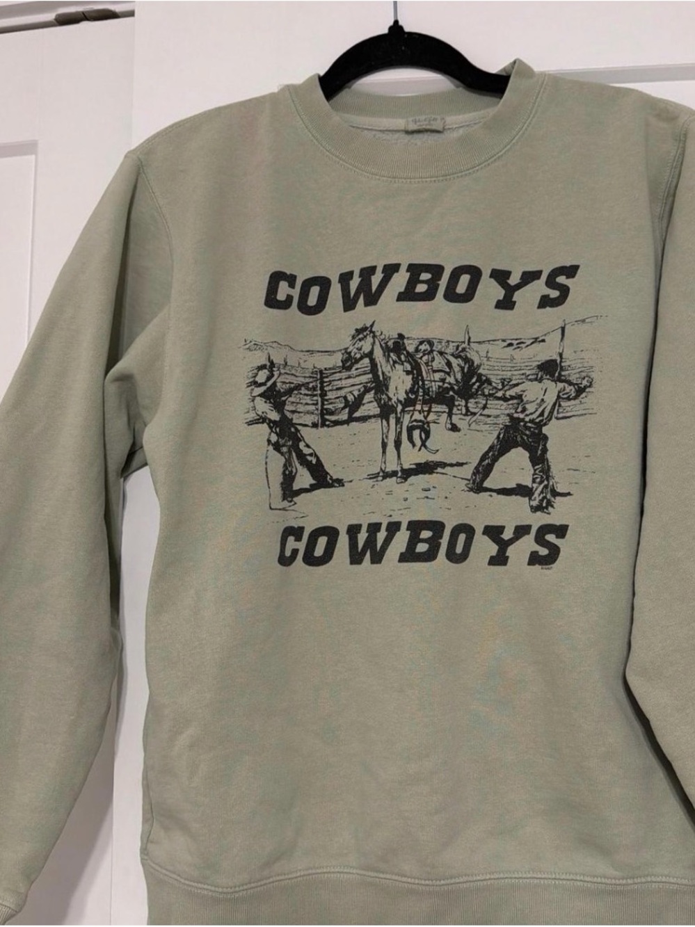 Brandy Melville Sage Green 'Cowboys' Graphic Crewneck Sweatshirt